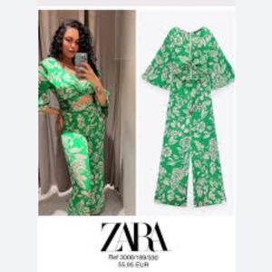 ZARA | Green | PRINTED JUMPSUIT WITH KNOT size S 3008 189